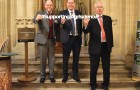 George Freeman MP, Charlie Dewhirst MP and Daniel Zeichner MP hold a #SupportingAgriscience banner in the Houses of Parliament